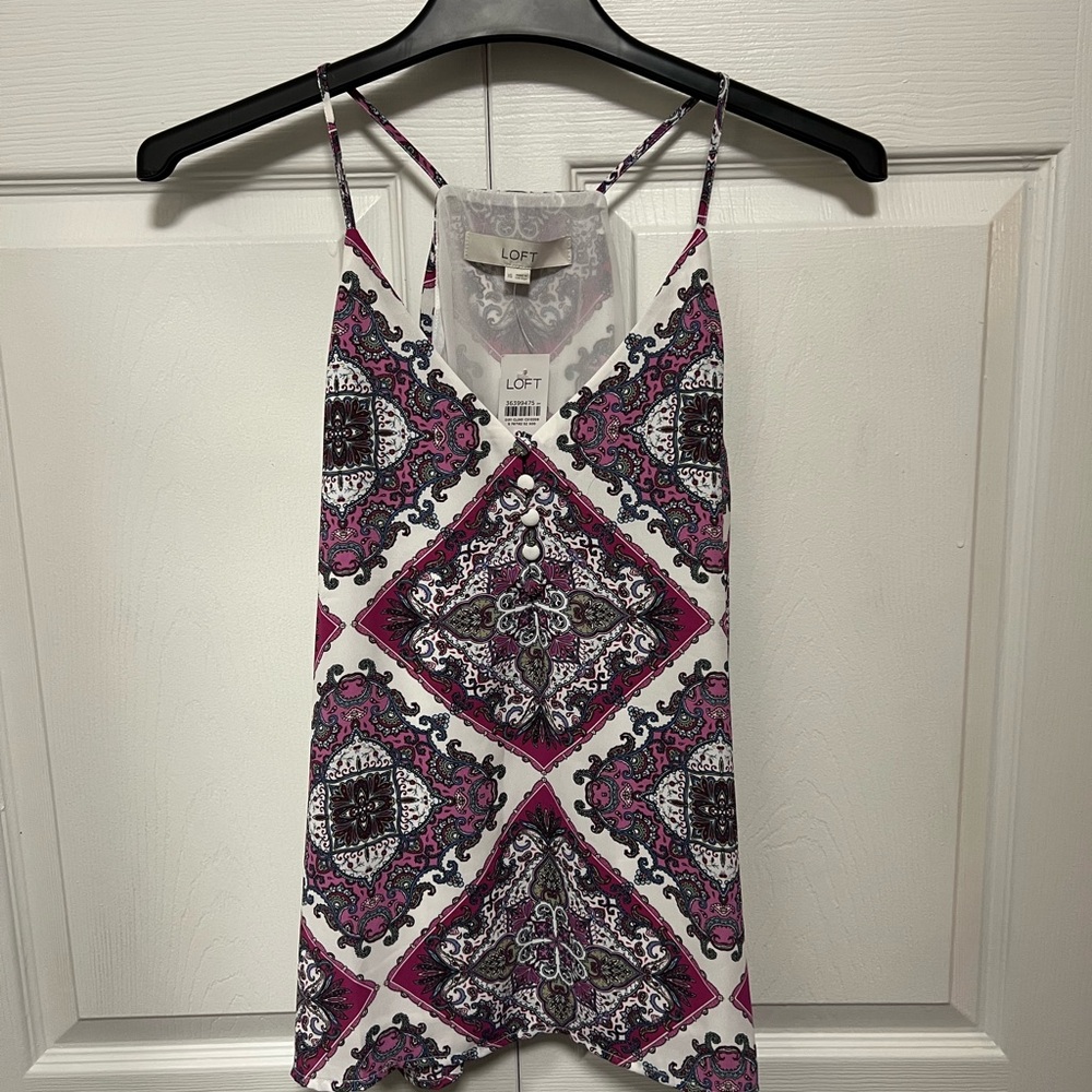 LOFT Geo Covered Button Strappy Lined Cami Top | Size XS